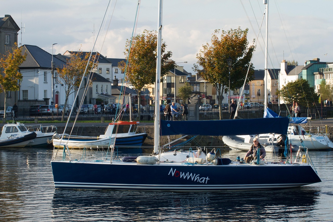 Boats moored in the harbour in Galway city